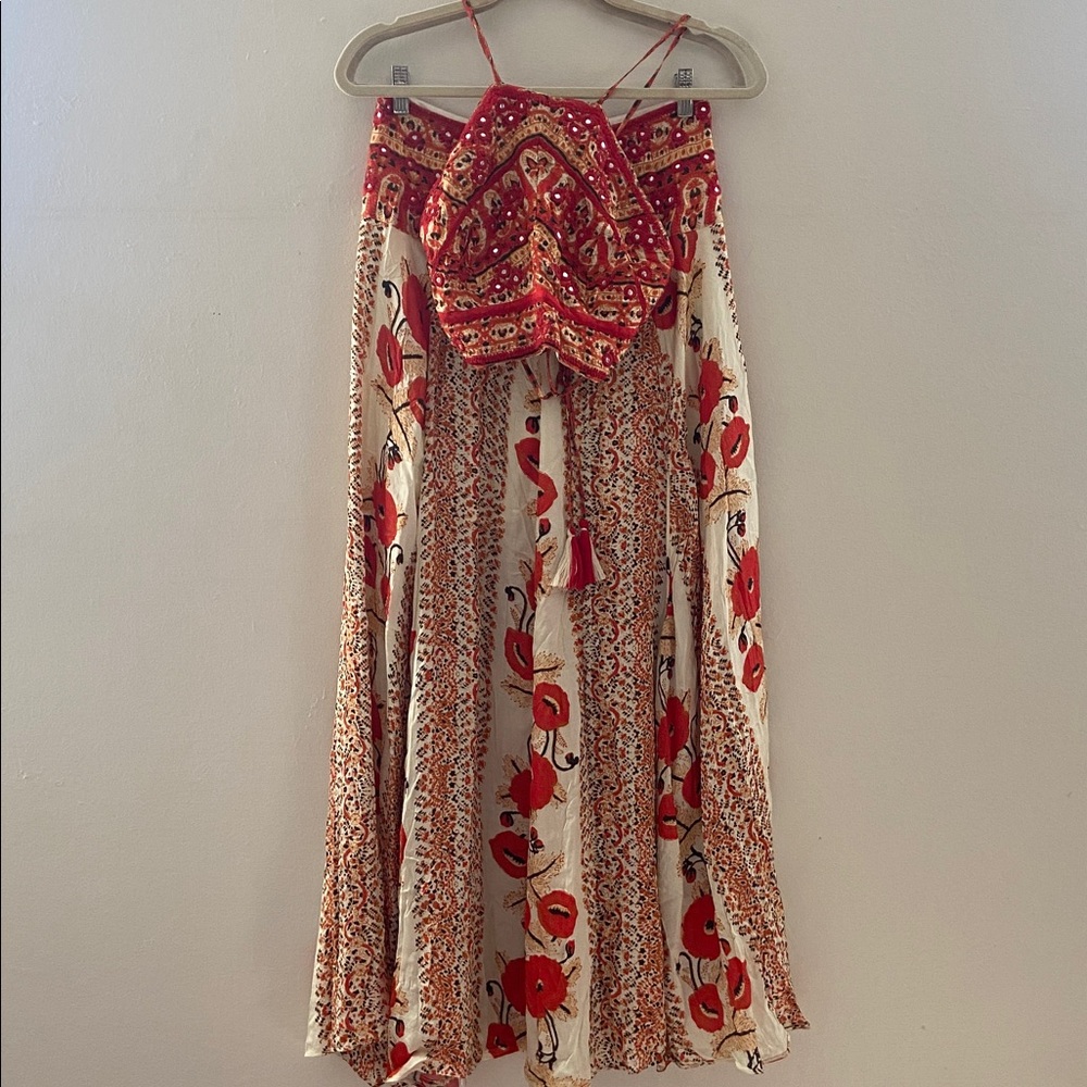FREE PEOPLE SILK ROAD SET MIDI SKIRT With CROP TOP size 4 Floral - Picture 4 of 13